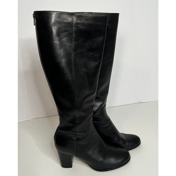 Cole Haan Black Leather Knee-high Boots, Back Zip Size 7 - Picture 3 of 6